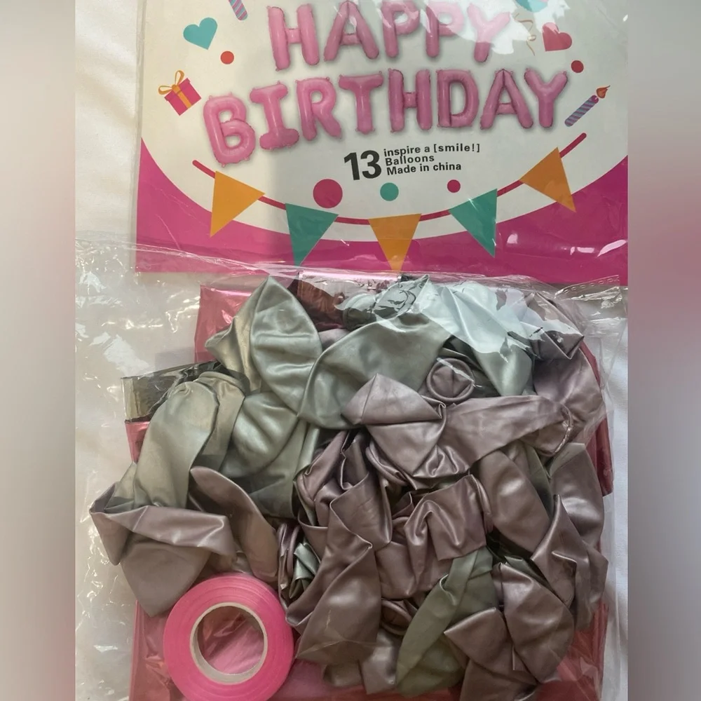 Happy Birthday 60 Piece Heart Foil Balloon Set Pink And Silver